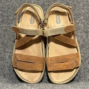 Wolky Tan Leather Hook Loop Strap Comfort Walking Sandals Womens Size 8 EU 39